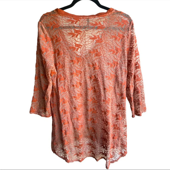 XCVI women orange sheer floral embroidered tunic vneck 3/4 sleeve blouse Medium - Picture 2 of 4